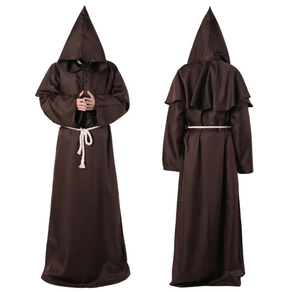 Plague Doctor Cosplay Dräkt Friar Präst Dräkt Kläder Set Halloween Fancy Medeltida Munk Cowl Robe Set Wizard C34143AD Auburn L