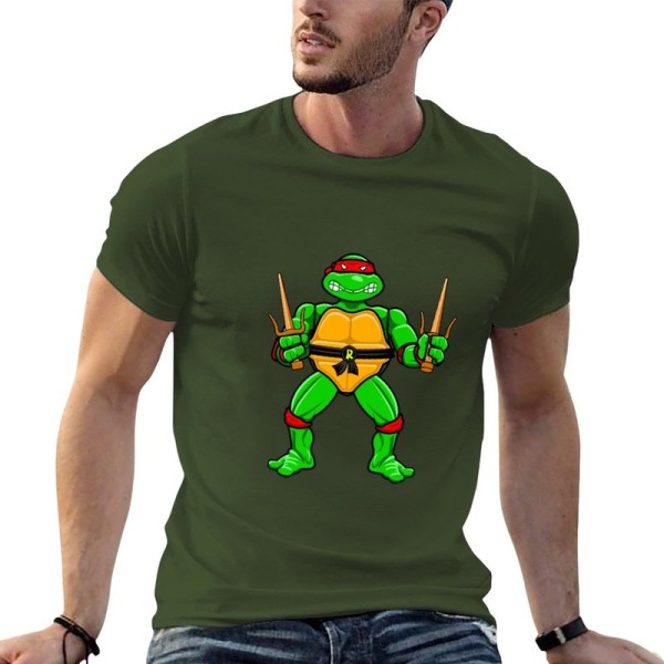 80-talet Raphael Action Figure T-shirt koreansk mode vanlig t-shirt pojkar print skjorta överdimensionerade t-shirts för män Army Green XL