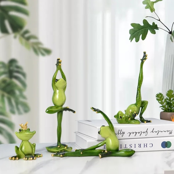 Heminredning Prydnadsföremål Kreativa djurfigurer Roliga hartsskulpturer Leggy Yoga Groda Statyer för vardagsrummet