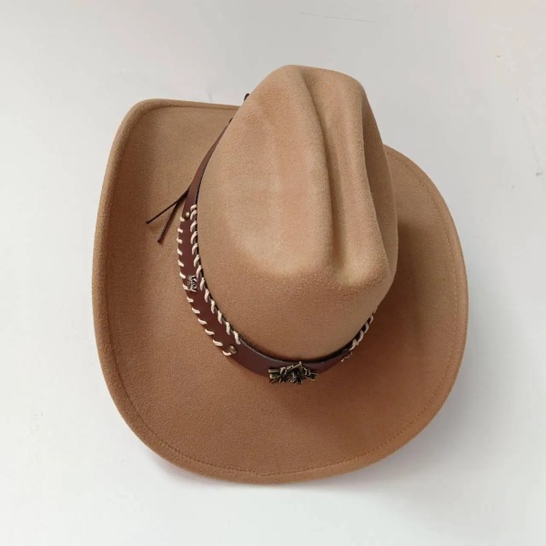 9 cm bred brättad västerländsk cowboyhatt för män Vintage Fascinator Cowgirl Jazzhatt Cloche Church Kepsar Sombrero Hombre Type 52