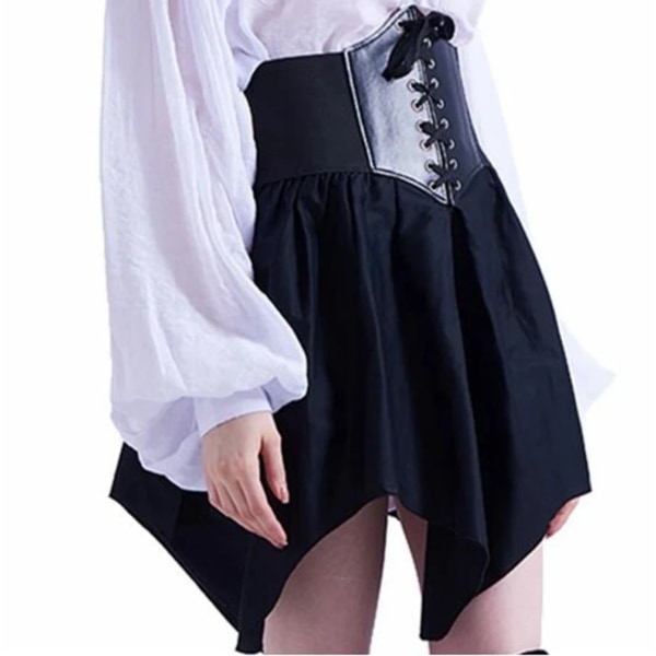 Viktoriansk burleskkjol Gotisk Steampunk-korsettdräkt Punk svarta bustle-kjolar C1 L