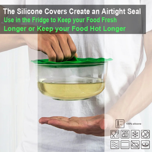Universal silikon suglock Enkel vakuumförsegling Stretch förseglingsskål Burk Pan Pot Caps Cover Kök Köksredskap Tillbehör 20cm