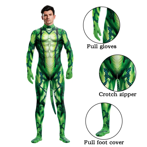 Zawaland Halloween Män Orm Cosplay Kostym med Hund Svans Printed 3D Zentai Bodysuits Man Sexig Jumpsuit Party Outfit 1017 L