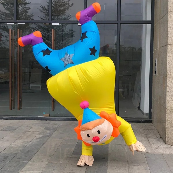 Handstående Clown Uppblåsbar Kostym Rolig Blow up Outfit Halloween Cosplay Festklänning Kläder för vuxna Yellow Clown Height 150-195CM