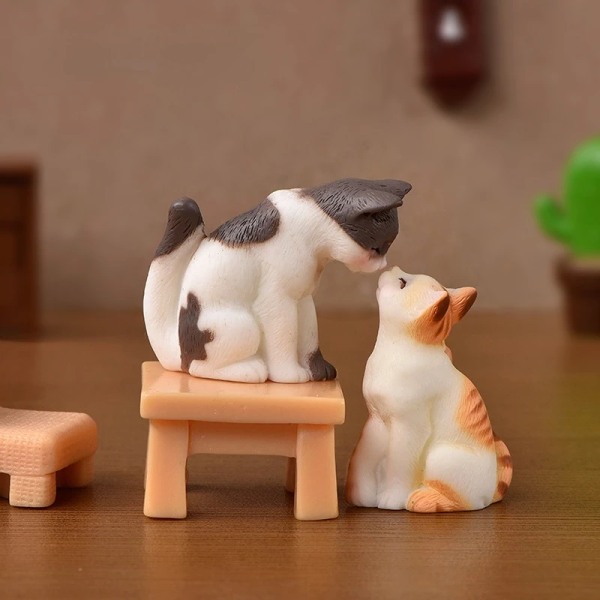 Kawaii kattfigur prydnad Trädgård Kattunge prydnad present till barnrum kontorsbord dekoration leksak miniatyr figurer