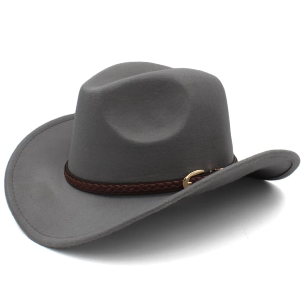 3 storlekar Förälder barn Män Kvinnor Barn Barn Ull Western Cowboyhatt Solhatt vid brätte Fest Resor Cap Klassisk Retro Gray