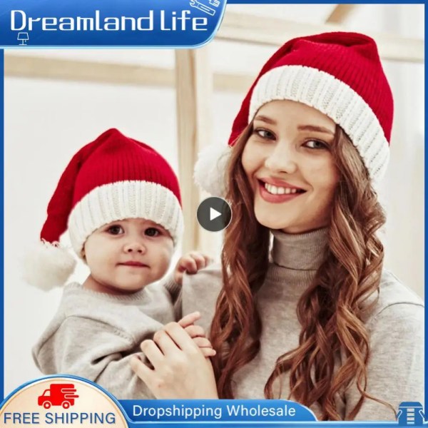 Julstickad mössa Söt Pom Pom Vuxen Barn Mjuk Beanie Tomteluva Nyårsfest Barnpresent Navidad Noel Juldekoration 2023 1pc child soft hat