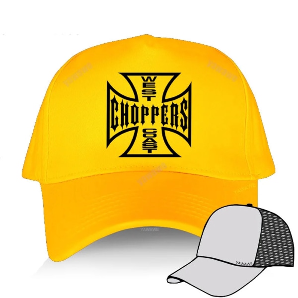 unisex justerbar hatt Cool Mens West Coast Chopper Skull Logo Bike Biker yellow mesh