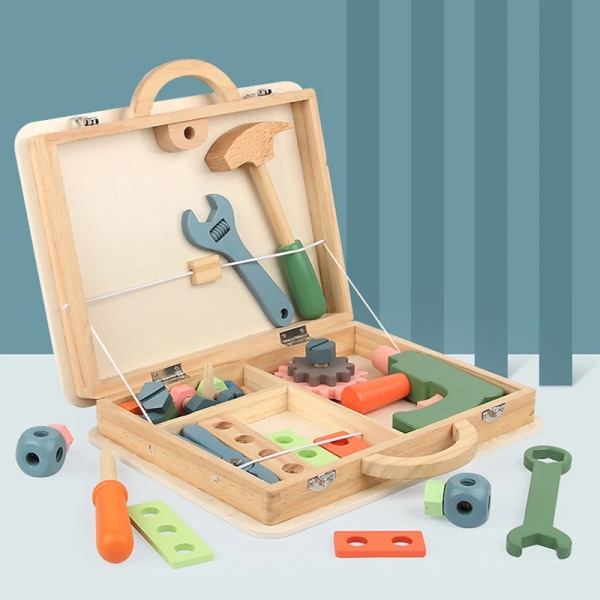 Verktygsbänk i trä Toddler Set låtsas snickare leka med verktygslåda Byggnadskonstruktionsleksak Toolbox