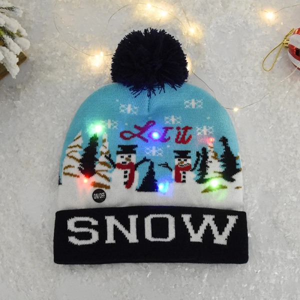 Julmössa Kreativ jultomte Snögubbe Älg stickad mössa med blinkande LED-ljus Vinter varm färg stickad cap Julklappar B03