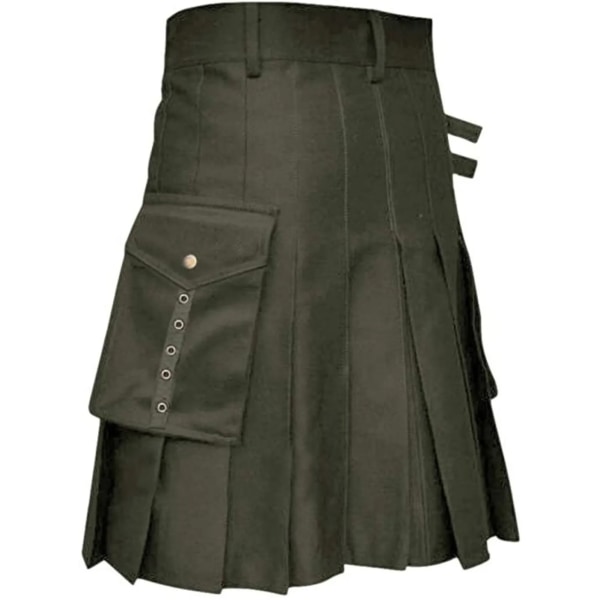 Herr Kilt Utility Scottish Traditional Highland Solid plisserade spännband Kostym Kilts med lastfickor black 4XL