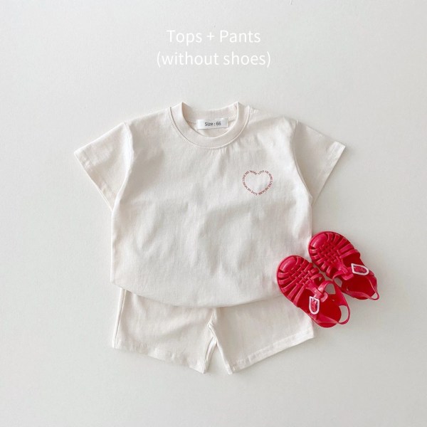 2023 Sommar Korea Baby Pojkar Kostym Broderade Björn Badge T-shirts T-shirts+lösa shorts Flickor 2st Casul Spädbarnsset Toddler 30 12-18M  80