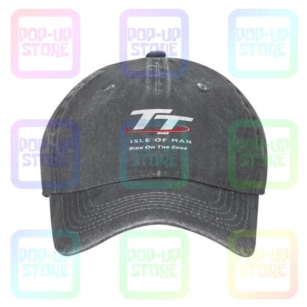 Isle of Man TT Racing Motorcykel Tvättad Denim Basebollkeps Trucker Hat Pop Deep Heather