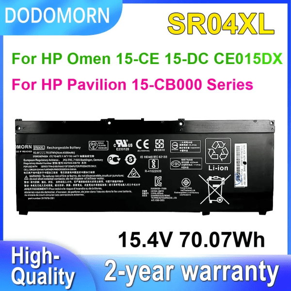 Laptopbatteri DODOMORN SR04XL För HP Omen 15-CE 15-DC 15-CE015DX Pavilion 15-CB000 HSTNN-DB7W HSTNN-IB7Z TPN-Q193 15.4V 70.07Wh