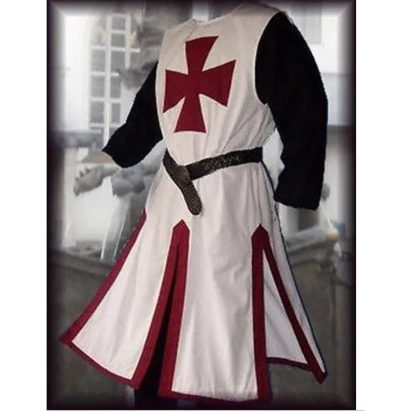 Plus Size Män Medeltida Cosplay Robes Templar Knight Crusader Surcoat Långärmad Reenactment Kostym Burgundy 4XL