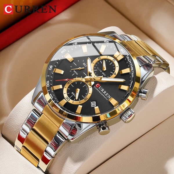 Casual Sportigt märke Armbandsur i rostfritt stål för män Nya Chronograph Quartz-klockor med datum 8445 black box