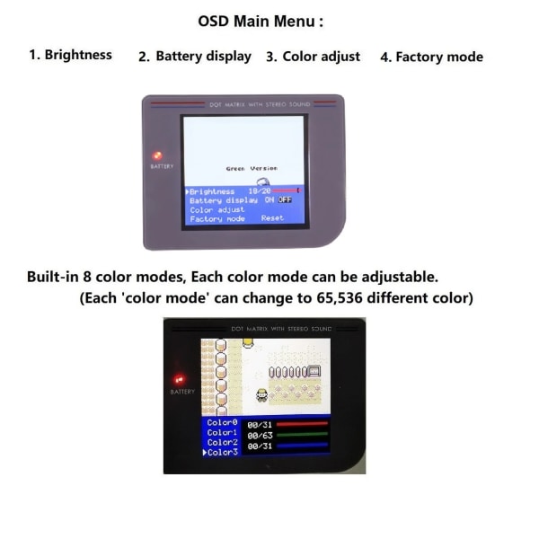 GB DMG RIPS V5 36 färgglada modeller OSD-meny Full storlek IPS-bakgrundsbelysning LCD för GameBoy DMG GB-konsol och förlödningshögtalare C Purple and Speaker