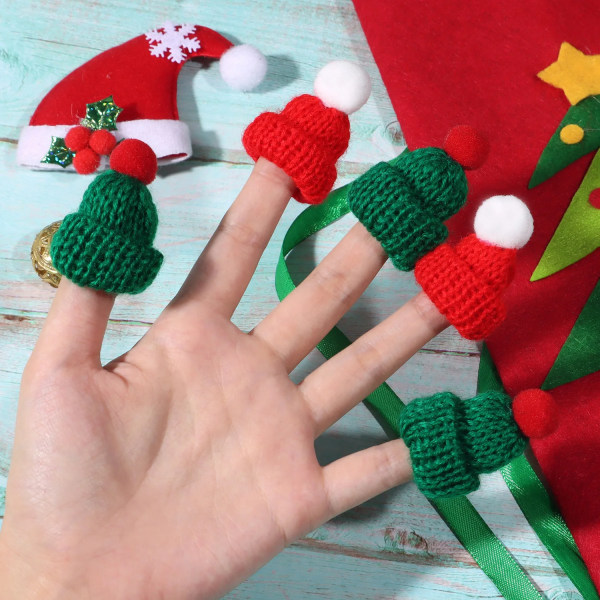 10st set Mini julstickade mössor DIY Craft Stickning Hattar Docka för julgran Godis mössa Söta prydnader XmasToys Navida Decor C