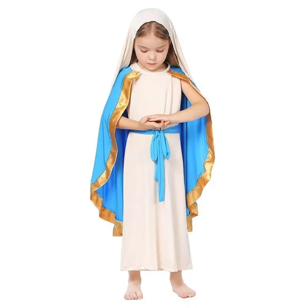Jungfru Maria Dräkt Bibliska Karaktärer Födelsefödelse Klänningar Flickor Saint Outfit Cosplay Klänning för Halloween och julfester standard S