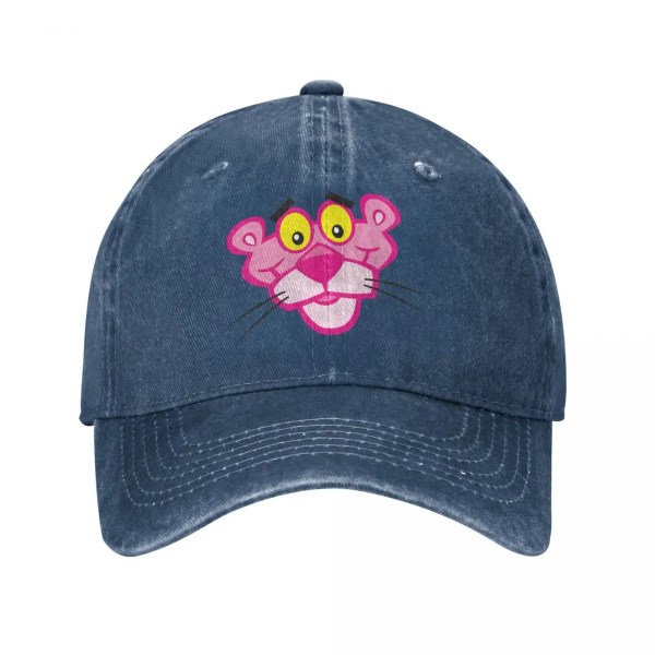 Vintage hästsvans cap Snapback Hatt Pink Panther Leopard Head Cartoon Navy Blue