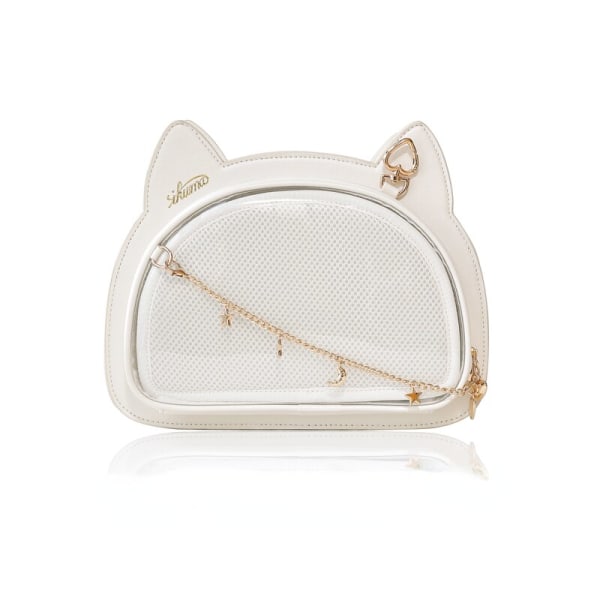 Damväska Kawaii Party Axelväska Katt Huvudform Enfärgad Pu-läderkedja Ita-väska Japansk stil Söt Elegant Crossbody-väska White 28X22X8cm