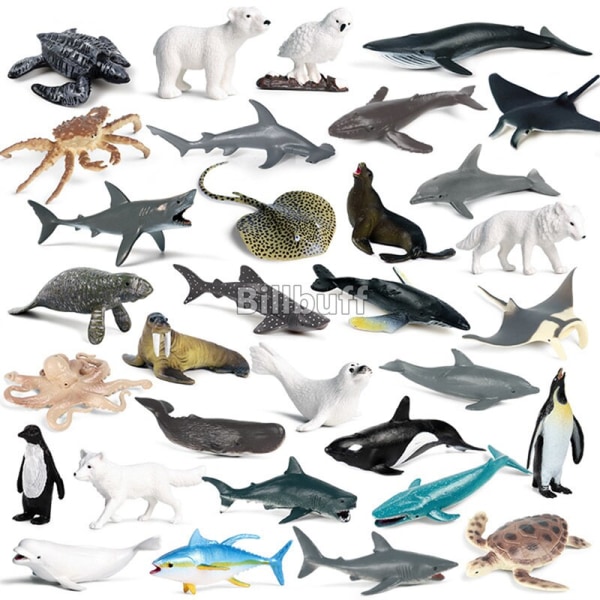 32st Sea Life Djur Delfinstrålar Valhaj Modell Action Figurer Ocean Aquarium Fish Miniatyr Pedagogiska leksaker för barn Sea animal set