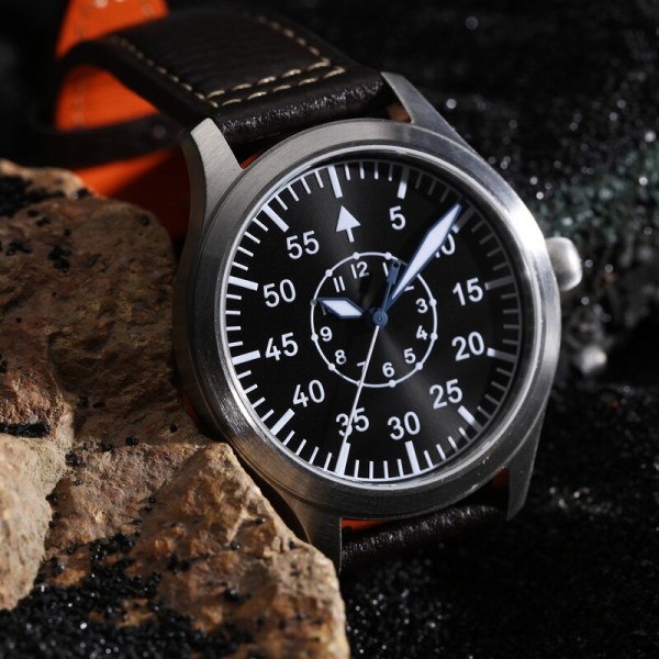 【Escapement Time】 VH31 Quartz Movement Pilot Watch med typ-B eller typ-A svart urtavla och 42 mm case vattentät 100M TYPE-B