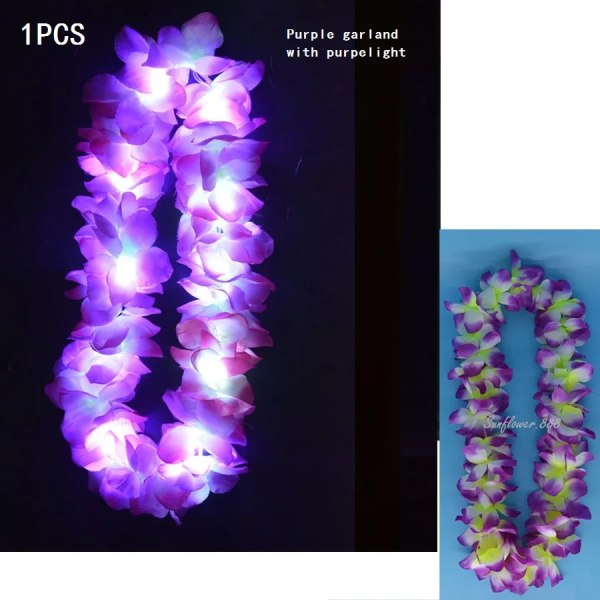 Kvinnor Girl Glow Maraca Hawaii Luau Party Light Up Flower Lei Halsband Hula Garland Type 11