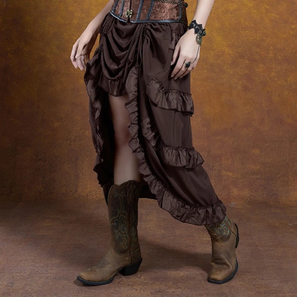 Piratkjol Kvinnor Plus Size Piratkostym Cosplayklänning Brun Hög Låg kjol Viktoriansk Steampunk-kjol Volanger Svart Röd blue XXL