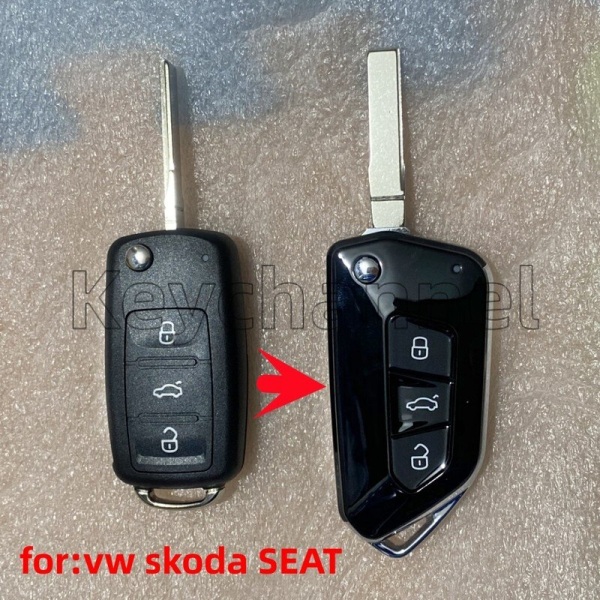 3-knappars bilnyckel fodral, modifierat flikfodral, vikbart fjärrkontrollfodral för Golf, Tiguan, Polo, Jetta, Skoda, Seat, 202ad, 8 stilar, 5 rum, 10 rum 1pcs for vw 3 boutons