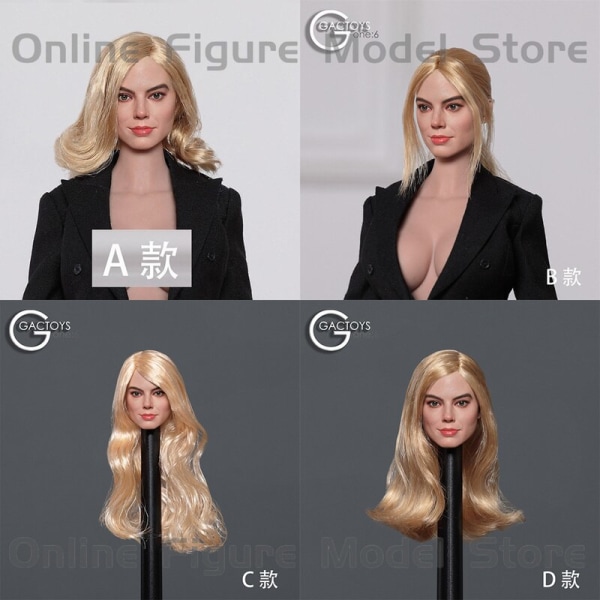 4 Styles GACTOYS GC047 1/6 Kvinnlig Solider Margot Elise Robbie Head Carving Modell Golden Lockigt Långt Hår Passform 12'' Action Figure GC047A