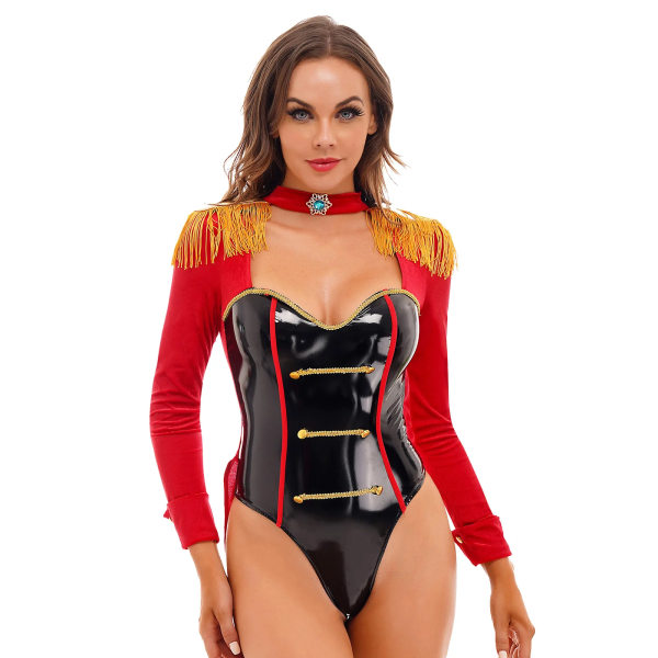 Glittrande paljett Circus Ringmaster Jacka Smoking Kappa Kostym Rave Outfits Dam Halloween Showman Swallow-tailed Blazer Coat D-Red S