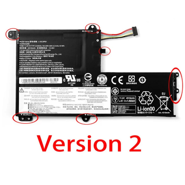 Laptopbatteri L15L3PB0 För Lenovo Ideapad 330S 14IKB 330S-15IKB Yoga 520-14IKB Flex 14 1470 1570 L15M3PB0 L15C3PB1 L15L3PB1 52,5Wh Version 2