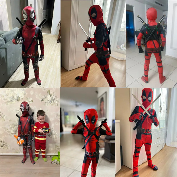Deadpool Kostym Superhjälte Cosplay Kostymer Superhjälte Barn Bodysuit 3D stil Halloween Cosplay Kostymer Svärdpåse 3 110CM