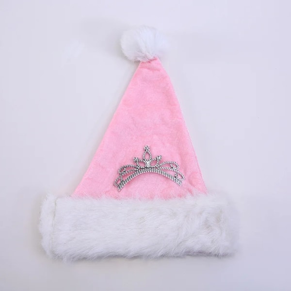 Härliga juldekorationer Nya semesterkläder Klä upp Vuxen Rosa krona jul plysch hatt Kid Santa 1