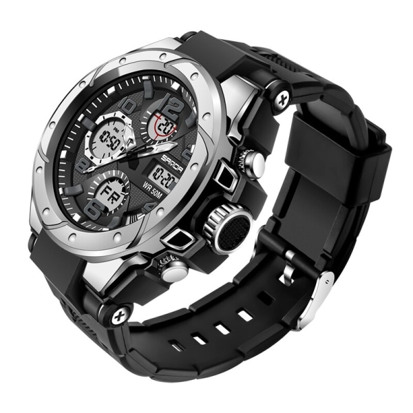 SANDA Sportklockor Herr 2021 Märke Militär Vattentät Stötsäker Watch Dubbel Display Auto Date Man Digital Armbandsur Reloj black white