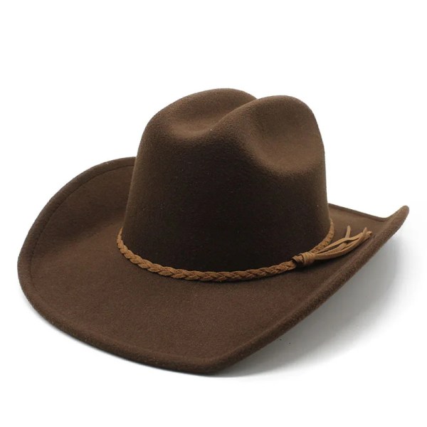 Cowboyhattar för kvinnor och män Western Cowgirlkepsar Ull 57 58cm Enfärgade flätade remmar Enkel stil 2023 I NZ0104 Auburn