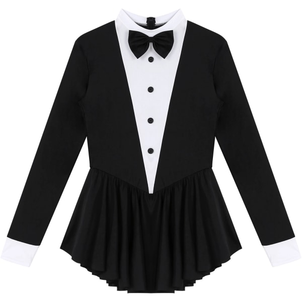 Kvinnor Servitris Cosplay Kostym Danskläder Långärmade Ballroom Latin Dance Klänning Rosett Volang Smoking Leotard Klänningar Klubbkläder Black L