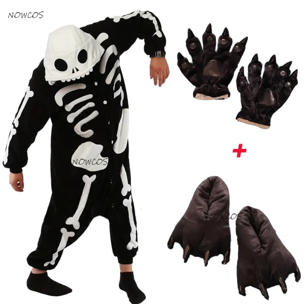 Vuxna Kvinnor Män Halloween Cosplay Kostymer Tecknad Onesies Jumpsuit Pyjamas Sovkläder Vinter Pyjamas Julfest Anime Show shoes Adult size L