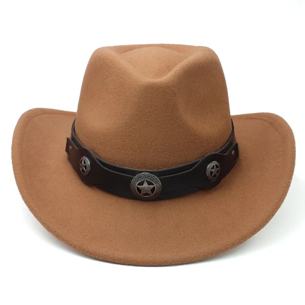 2 storlekar Herr Dam Ullblandning Western Cowboyhattar Solhattar med bred brätte Fest Resor Sombrero Utomhuskepsar Klassisk Retro Varm Camel