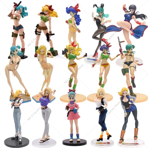 21 Style DBZ Anime Figurine Android Launch Bulma Camouflage Kawaii Sexig Bunny Girl VC Actionfigurer Modell Samlarleksaker