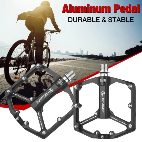 Cykelpedal Metall Cykelpedaler Aluminiumlegeringspedaler Tre lager ihålig design Universal Dubbelsidig skruv tätad black