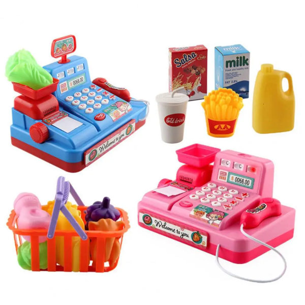 Set Rik tillbehör Förvaringskorg Scen Upplevelse Minibutik Kassaapparat Leksaker Låtsaslek Leksaker för barn Pink