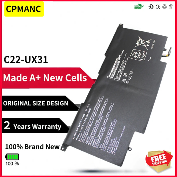 Laptopbatteri CPMANC C22-UX31 för ASUS Zenbook UX31 UX31A UX31E UX31E-DH72 C22-UX31 C23-UX31 7,4V 50WH/6840mAh