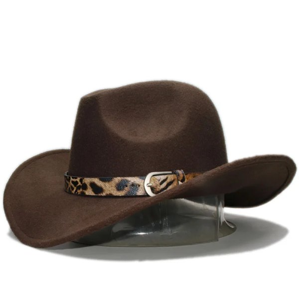 Retro Print Läderband Förälder barn Unisex vuxen Barn Ull Bred brätte Cowboy Western Hat Cowgirl Cap 54 57 61cm Auburn