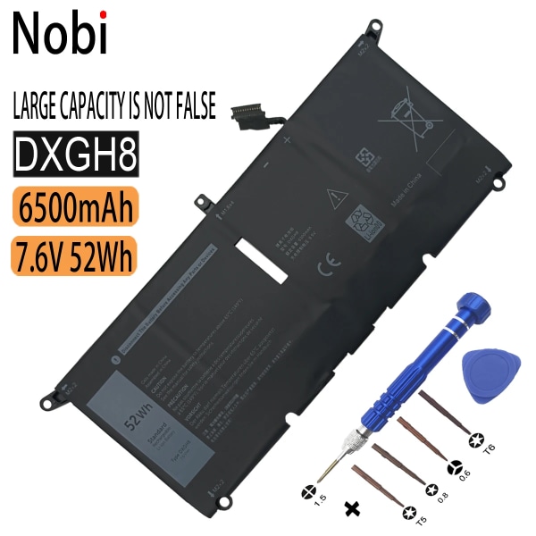 Laptopbatteri Nobi 7,6V 52Wh DXGH8 för Dell XPS 13 9370 9380 7390（2019） Inspiron 7390 -i-1 Series H754V G8VCF 0H754V 6500mAhh