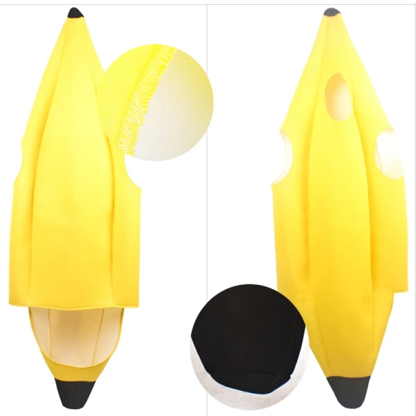 vuxen Banan Kostym Fancy Dress Outfit Män Kvinnor Unisex Rolig Stag Gul Frukt Fest kostym kläder M