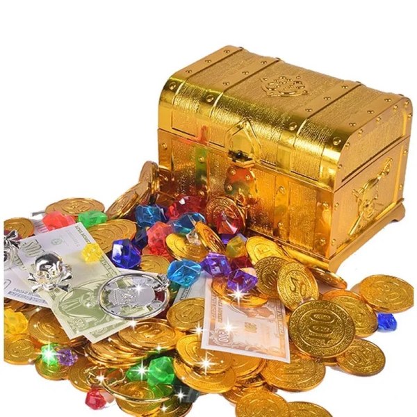 50 st Plast Bitcoin Guld Skattmynt Pirat Guld Mynt Rekvisita Leksaker Halloween Dekoration Barn Födelsedagspresent Skattkista gold