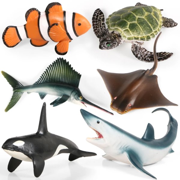 Ocean Sea Life Djur Haj Krabba Val Haj Sköldpadda Modell Actionfigurer PVC-figurer Undervattensvärlden Simuleringsmodeller Leksaker