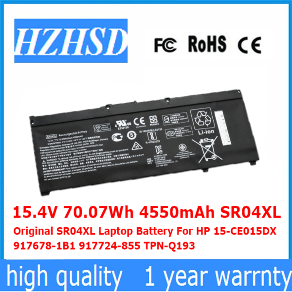 Laptopbatteri 15,4V 70,07Wh 4550mAh SR04XL Original SR04XL För HP 15-CE015DX 917678-1B1 917724-855 TPN-Q193